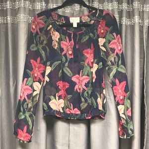 Lucky Brand Floral Sheer Long Sleeve Top